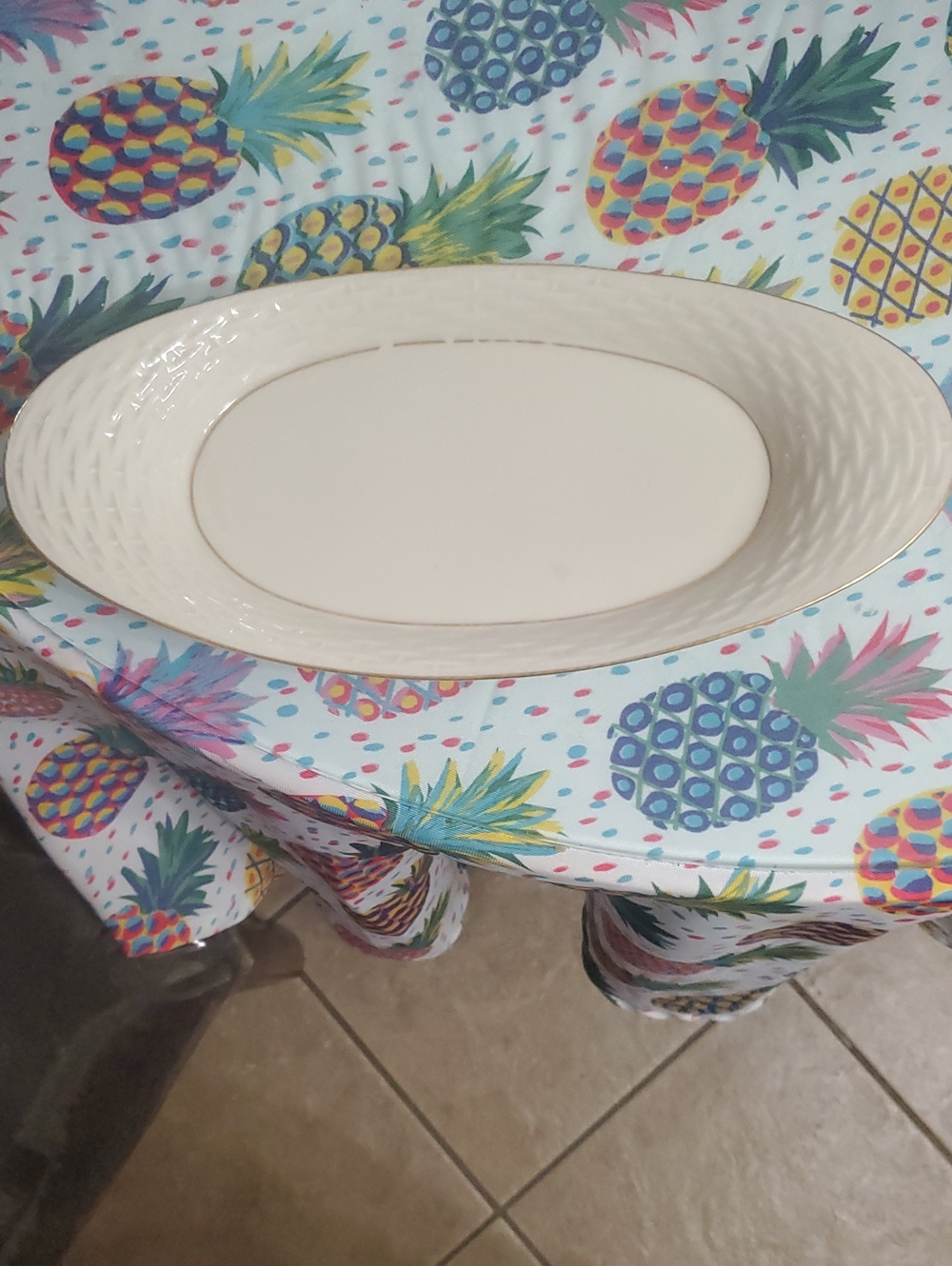 Lenox Ivory Oval Serving Platter with Woven Edge and Gold Trim